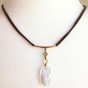 Gorgeous Mother of Pearl, leather&crystal choker